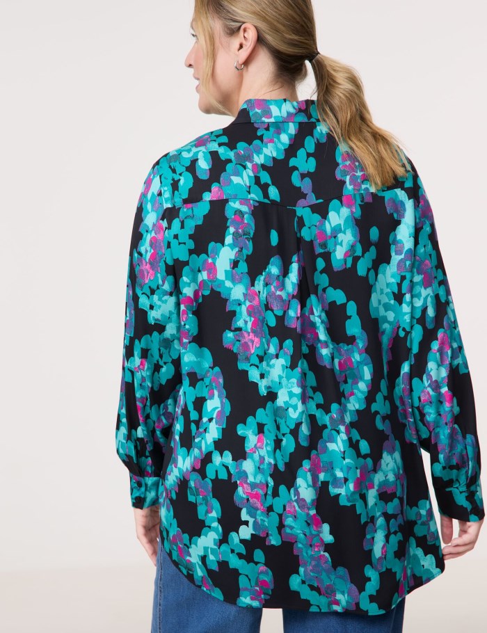 SAMOON Long shirt blouse with an all-over print Bluse Blå | BQNG2423