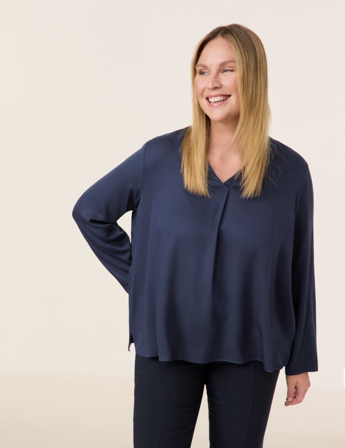 SAMOON Long sleeve blouse with a V-neckline Bluse Blå | WRMC4959