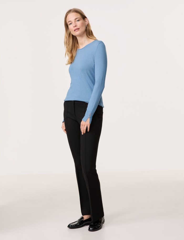 Gerry Weber Long sleeve jumper in a sustainable fine knit Strikkevarer Blå | XRLM5525