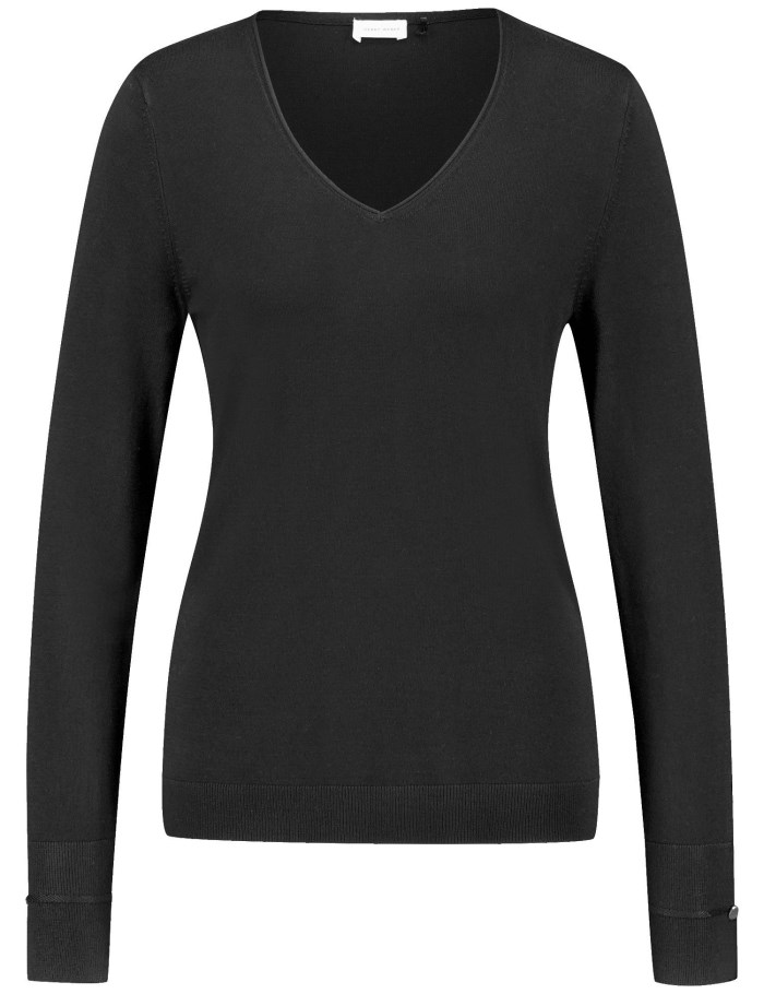 Gerry Weber Long sleeve jumper in a sustainable fine knit Strikkevarer Svarte | JNZM6543