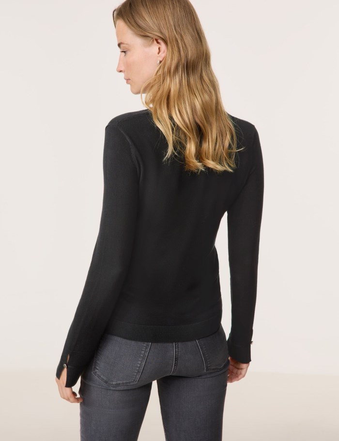 Gerry Weber Long sleeve jumper in a sustainable fine knit Strikkevarer Svarte | JNZM6543