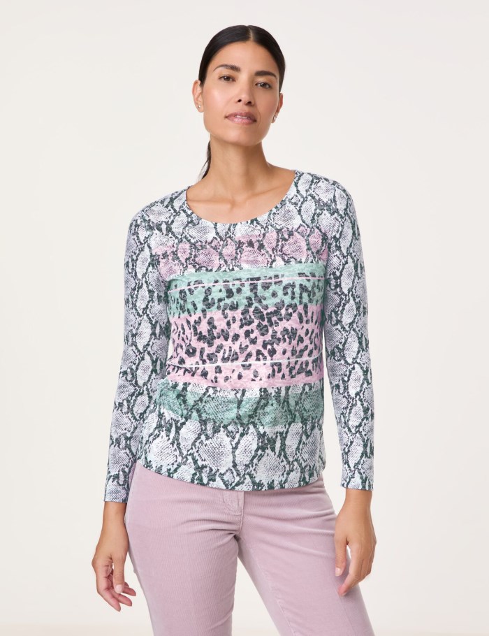 Gerry Weber Long sleeve top in devoré fabric T-skjorte Multicolor | DYTG2112