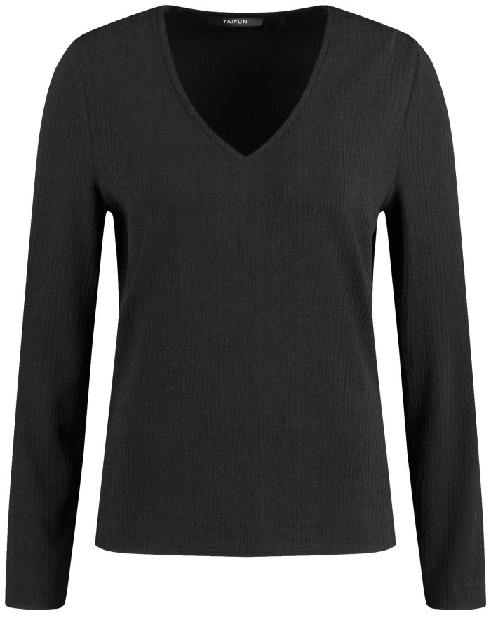 TAIFU Long sleeve top in textured jersey T-skjorte Svarte | DHJY3263