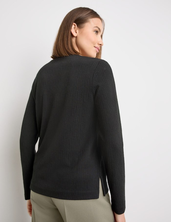 TAIFU Long sleeve top in textured jersey T-skjorte Svarte | DHJY3263