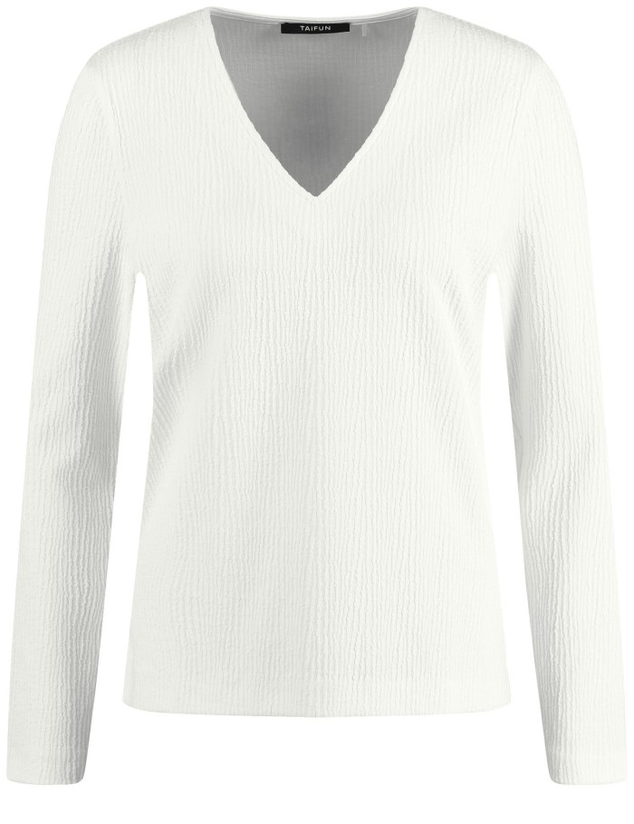 TAIFU Long sleeve top in textured jersey T-skjorte Hvite | ESZY8780