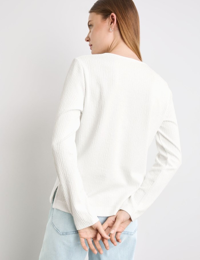 TAIFU Long sleeve top in textured jersey T-skjorte Hvite | ESZY8780