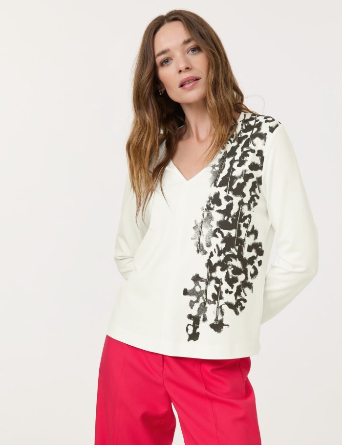 TAIFU Long sleeve top with a print T-skjorte Hvite | KDYO4271