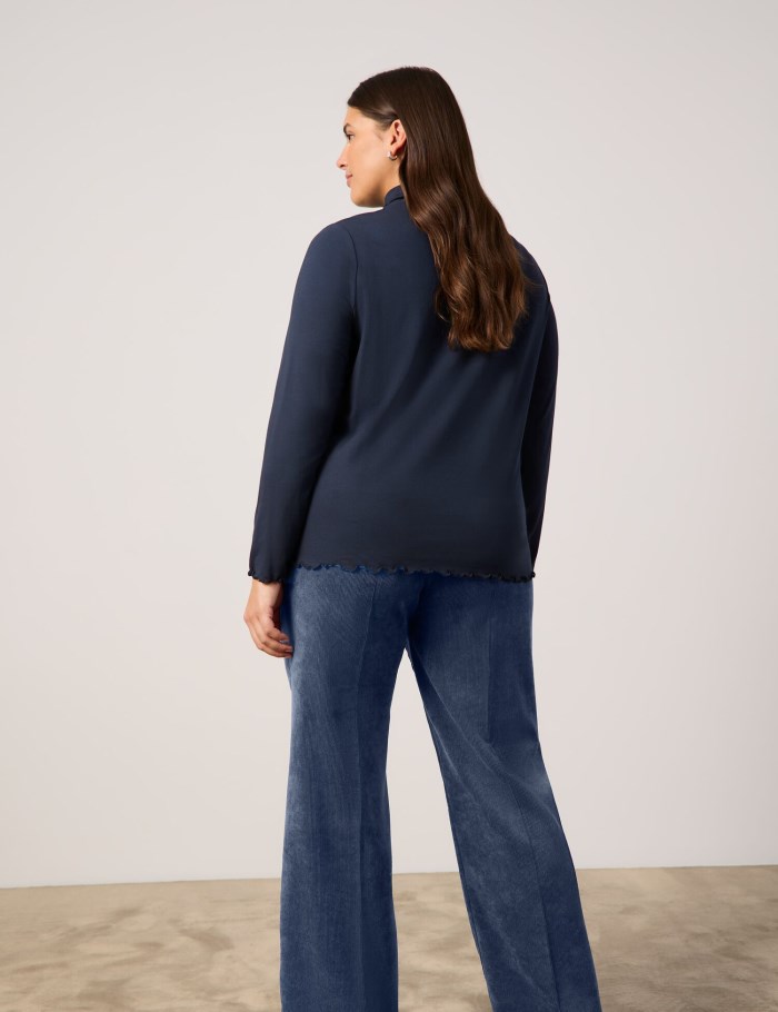 SAMOON Long sleeve top with a stand-up collar T-skjorte Blå | BLIK2392