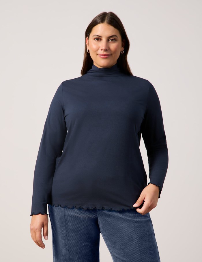 SAMOON Long sleeve top with a stand-up collar T-skjorte Blå | BLIK2392