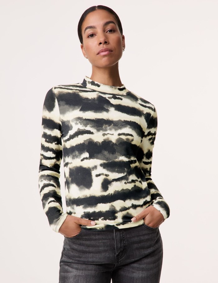 TAIFU Long sleeve top with a stand-up collar T-skjorte Beige | XQGI6634