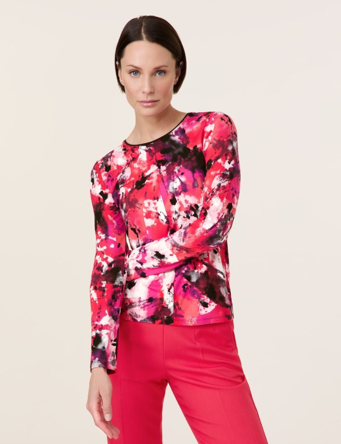 TAIFU Long sleeve top with an abstract print T-skjorte Rød | GFDH1213