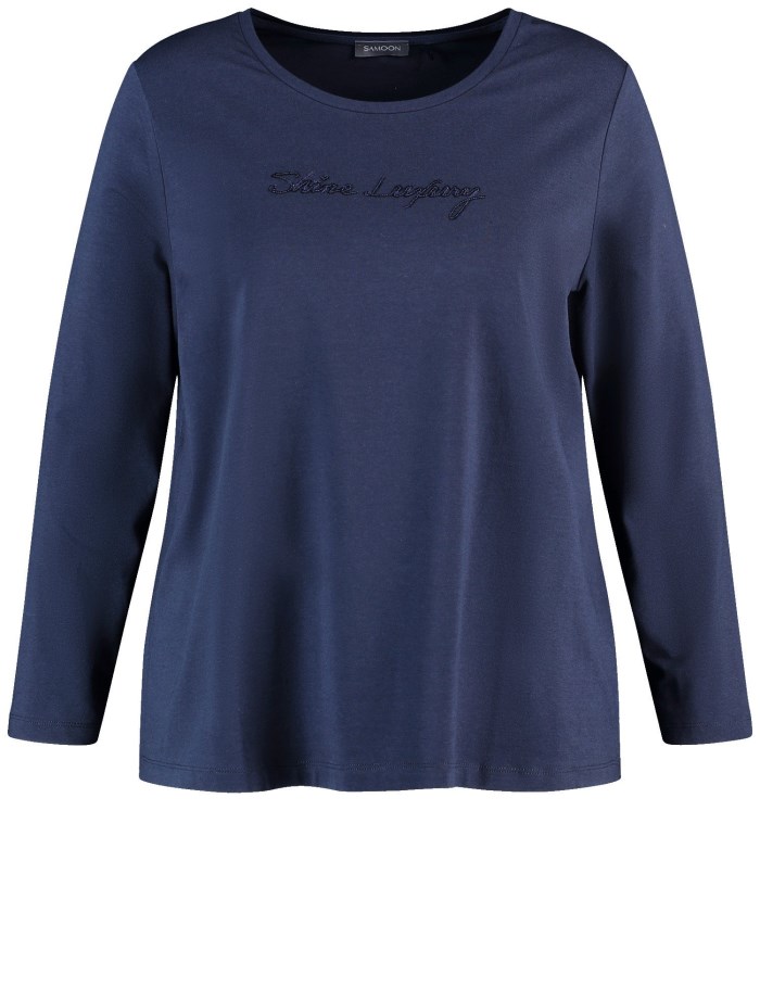 SAMOON Long sleeve top with bead lettering T-skjorte Blå | GMUE5780