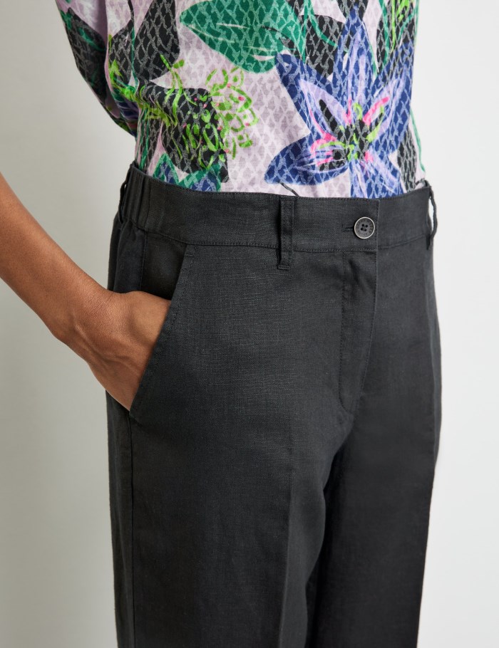 Gerry Weber MIR꞉JA WIDE LEG linen trousers with an elasticated waistband Bukser Svarte | KLRJ1445