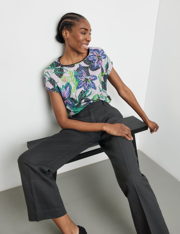 Gerry Weber MIR꞉JA WIDE LEG linen trousers with an elasticated waistband Bukser Svarte | KLRJ1445