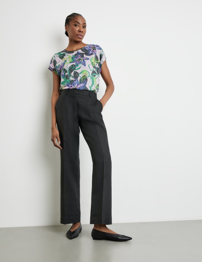 Gerry Weber MIR꞉JA WIDE LEG linen trousers with an elasticated waistband Bukser Svarte | KLRJ1445