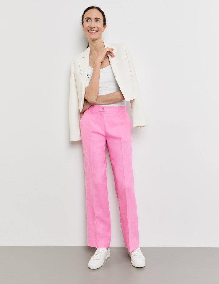 Gerry Weber MIR꞉JA WIDE LEG linen trousers with an elasticated waistband Bukser Rosa | RCNL0383