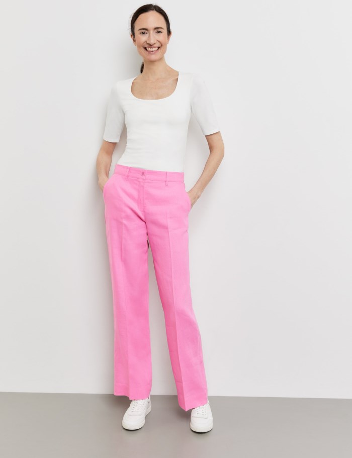 Gerry Weber MIR꞉JA WIDE LEG linen trousers with an elasticated waistband Bukser Rosa | RCNL0383