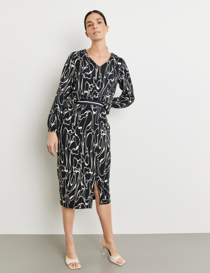 Gerry Weber Midi skirt with a jacquard pattern Skjørt Blå | VBQI9010