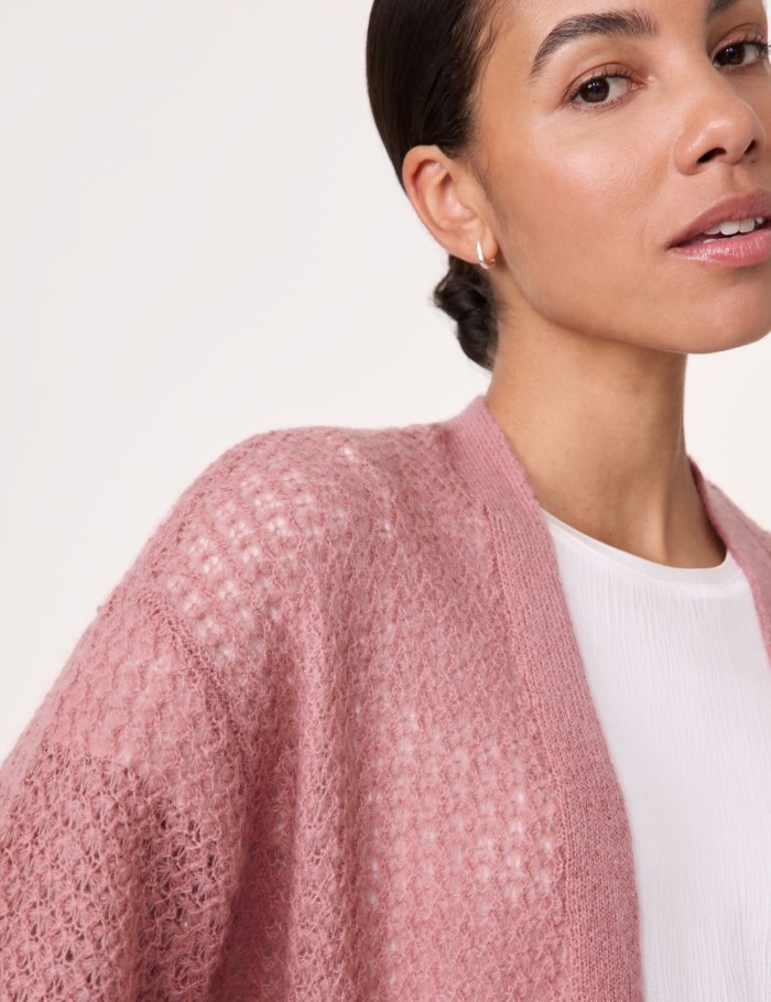 TAIFU Open cardigan with an airy knit pattern Strikkevarer Rosa | NOXO3822