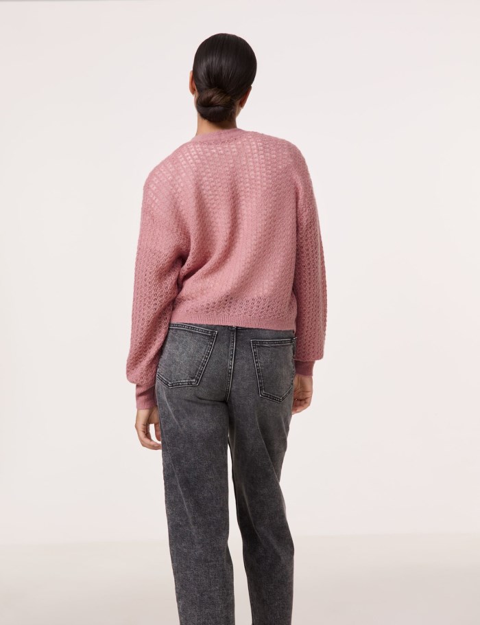 TAIFU Open cardigan with an airy knit pattern Strikkevarer Rosa | NOXO3822