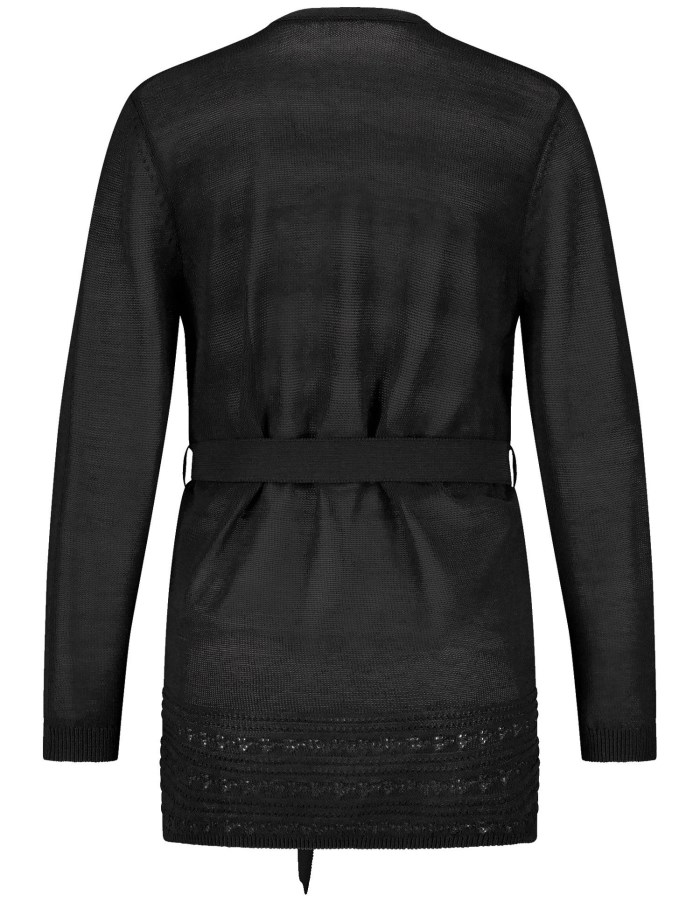 Gerry Weber Open cardigan with crocheted details and a tie-around belt Strikkevarer Svarte | PFAB2631