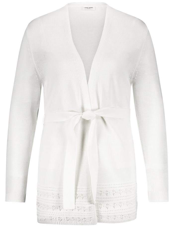 Gerry Weber Open cardigan with crocheted details and a tie-around belt Strikkevarer Hvite | RFXC8475