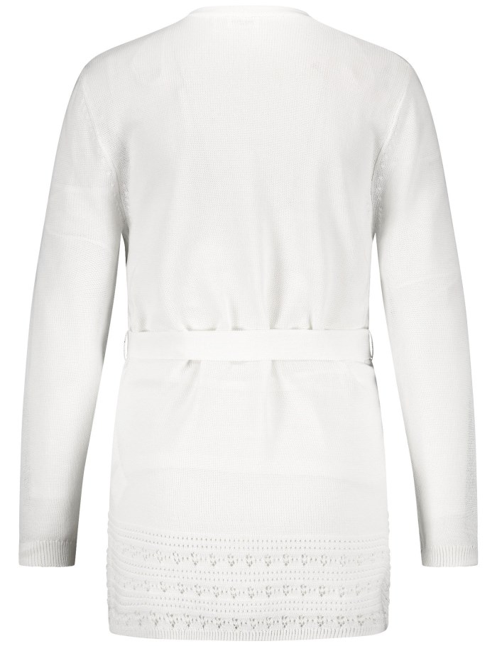 Gerry Weber Open cardigan with crocheted details and a tie-around belt Strikkevarer Hvite | RFXC8475