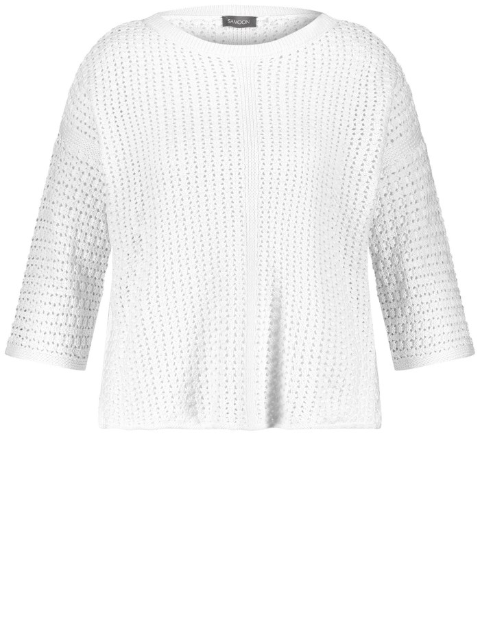 SAMOON Openwork jumper with 3/4-length sleeves Strikkevarer Hvite | RSNC8290