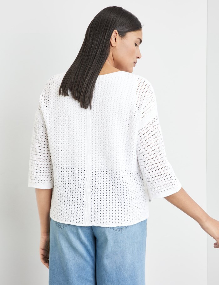 SAMOON Openwork jumper with 3/4-length sleeves Strikkevarer Hvite | RSNC8290