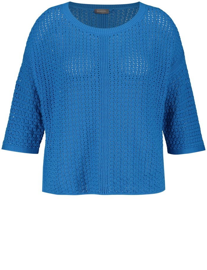 SAMOON Openwork jumper with 3/4-length sleeves Strikkevarer Blå | OIRK1271