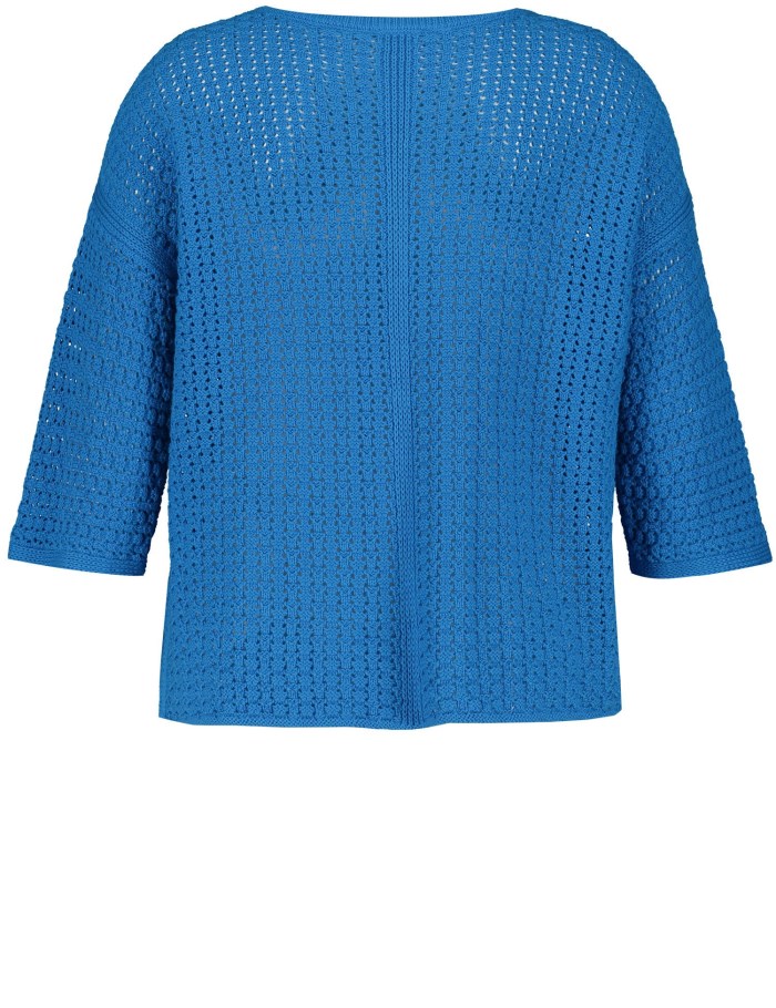 SAMOON Openwork jumper with 3/4-length sleeves Strikkevarer Blå | OIRK1271