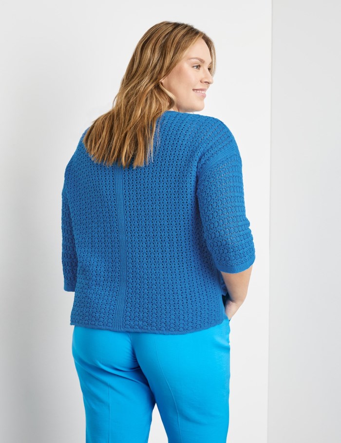 SAMOON Openwork jumper with 3/4-length sleeves Strikkevarer Blå | OIRK1271