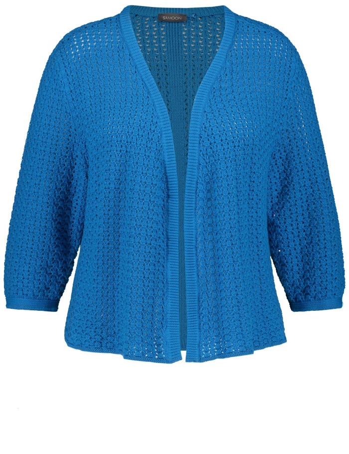 SAMOON Openwork knit cardigan with 3/4-length sleeves Strikkevarer Blå | OQPS6061