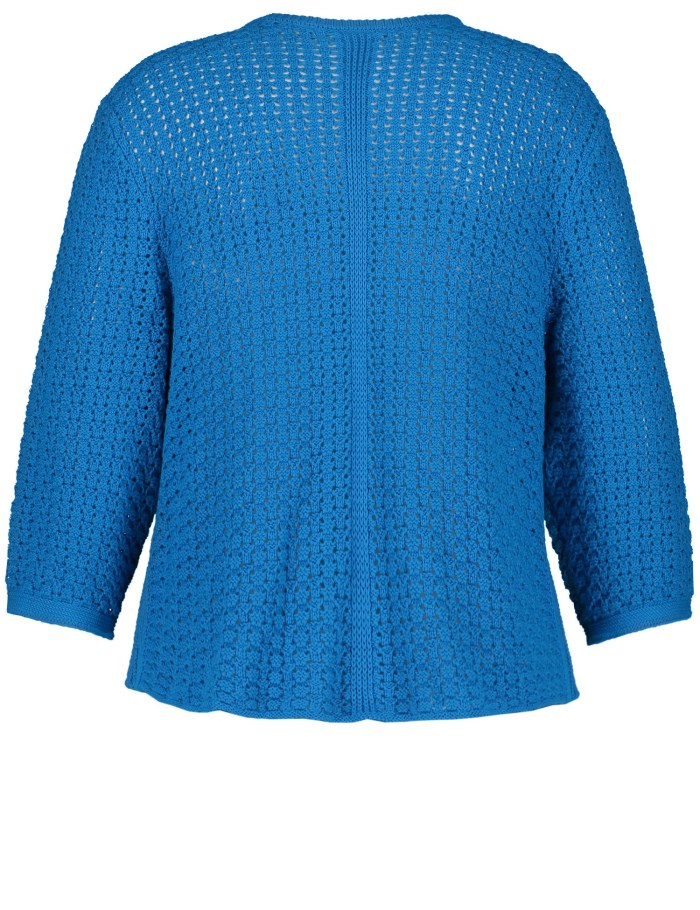 SAMOON Openwork knit cardigan with 3/4-length sleeves Strikkevarer Blå | OQPS6061