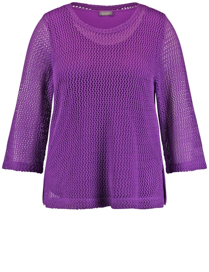 SAMOON Openwork knit pullover with 3/4-length sleeves Strikkevarer Lilla | BIUM9917