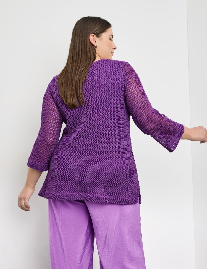 SAMOON Openwork knit pullover with 3/4-length sleeves Strikkevarer Lilla | BIUM9917