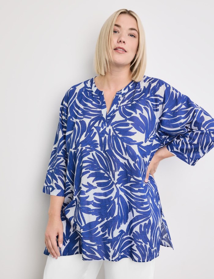 SAMOON Organic cotton tunic Bluse Blå | KKED7106