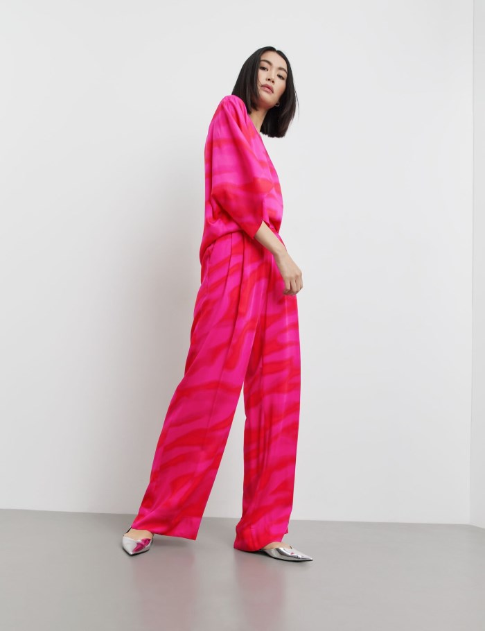 TAIFU Palazzo trousers made of elegant satin Bukser Rosa | AJQC6269