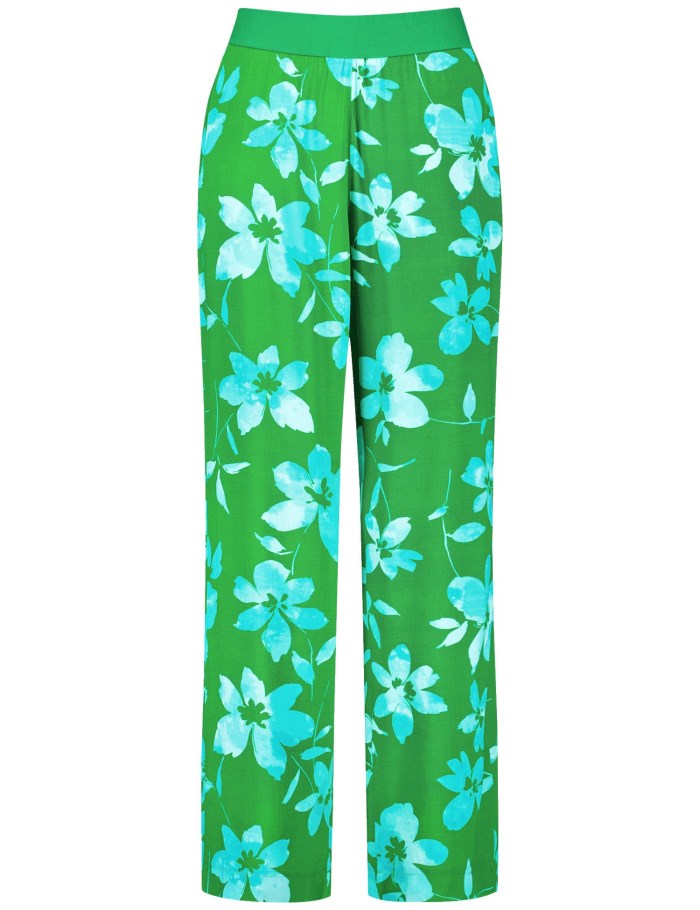 SAMOON Palazzo trousers with a floral print Bukser Grønn | XKSJ0524