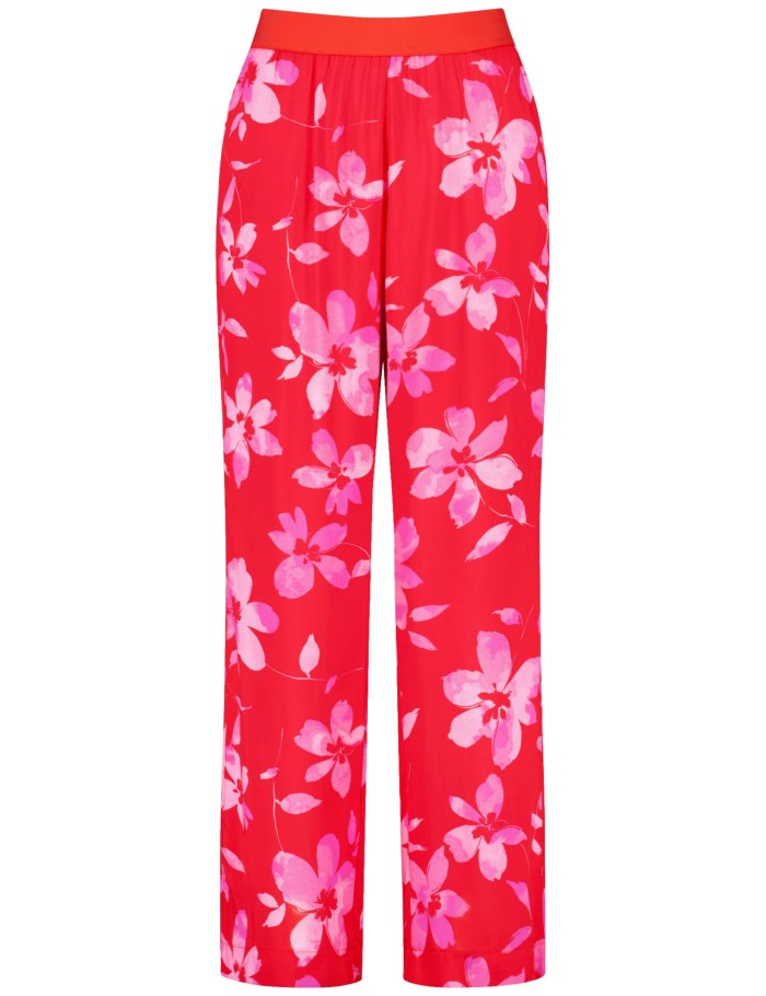 SAMOON Palazzo trousers with a floral print Bukser Rød | XVGO8016