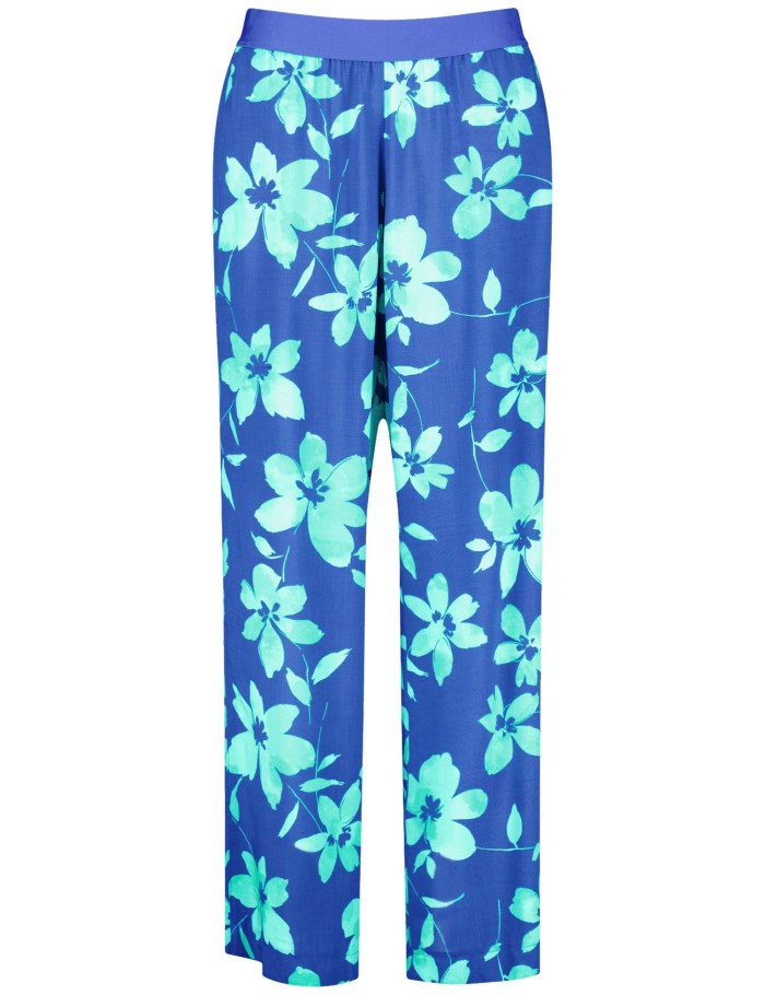 SAMOON Palazzo trousers with a floral print Bukser Blå | QXCH0488