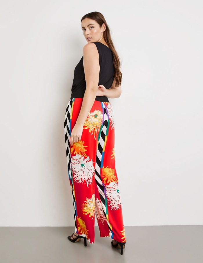 SAMOON Palazzo trousers with a mixed pattern, Carlotta Bukser Rød | JTGS3116