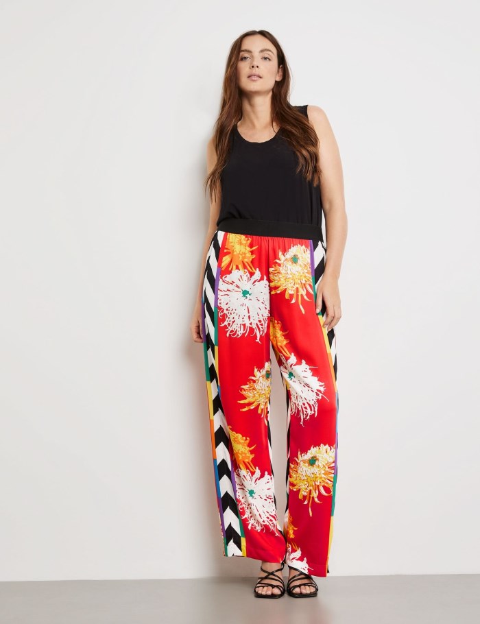 SAMOON Palazzo trousers with a mixed pattern, Carlotta Bukser Rød | JTGS3116