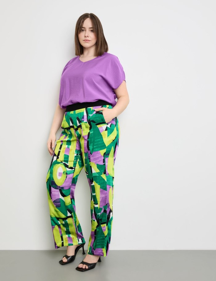 SAMOON Palazzo trousers with an all-over print, Carlotta Bukser Grønn | GXJC6831