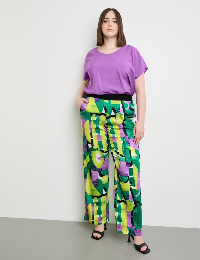 SAMOON Palazzo trousers with an all-over print, Carlotta Bukser Grønn | GXJC6831