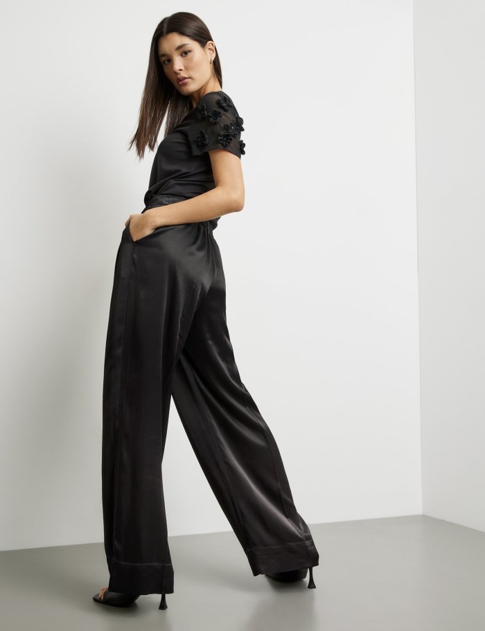 TAIFU Palazzo wide-leg satin trousers Bukser Svarte | FRLC2417