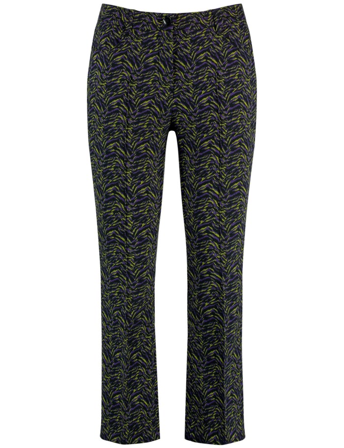 SAMOON Patterned 7/8-length trousers with a kick flare, Betty Bukser Grønn | TLRT8562