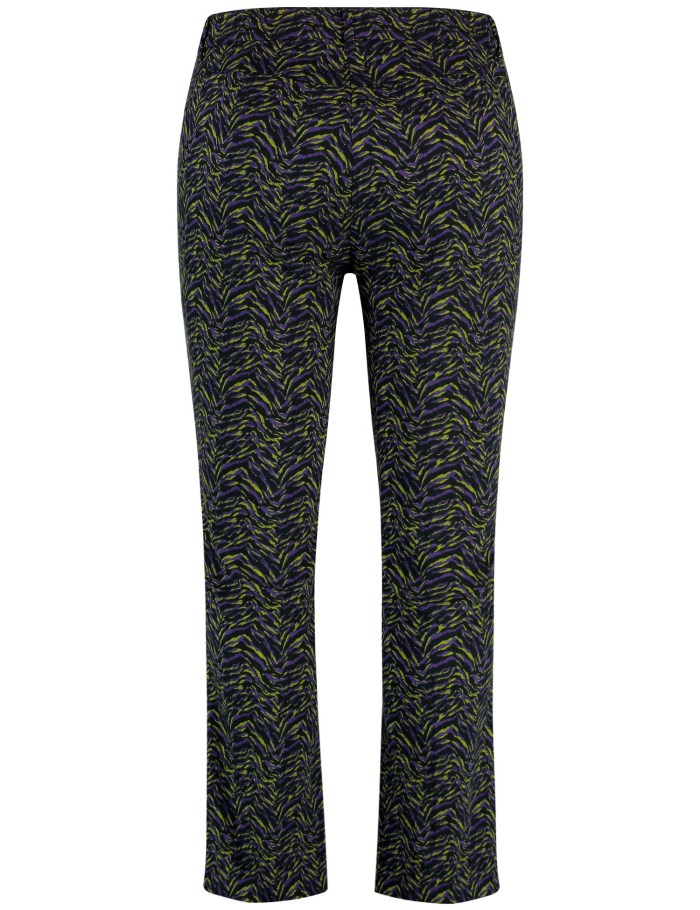 SAMOON Patterned 7/8-length trousers with a kick flare, Betty Bukser Grønn | TLRT8562