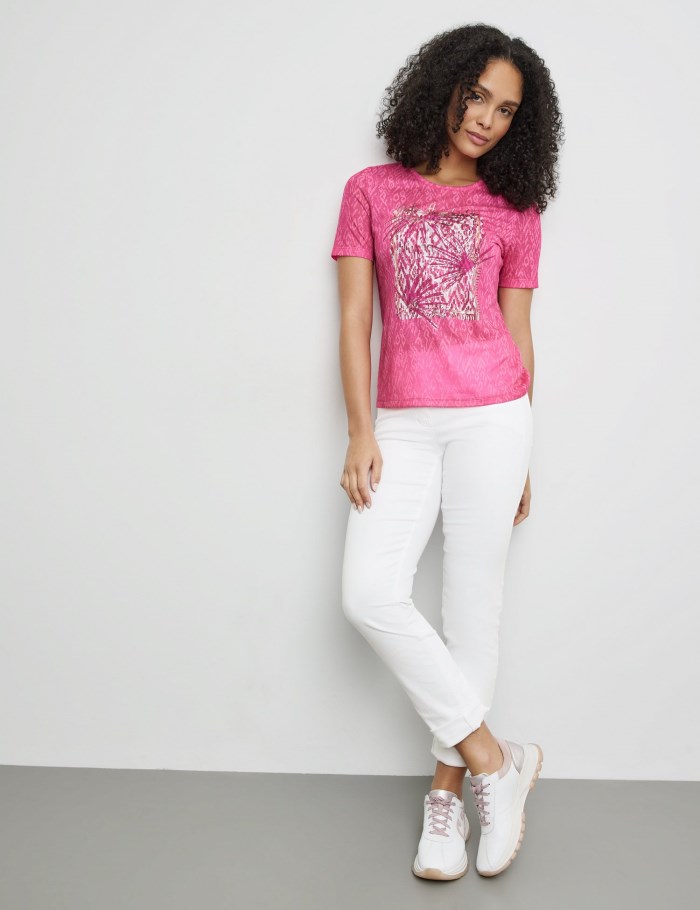 Gerry Weber Patterned T-shirt with a front print T-skjorte Rosa | TLSY3658