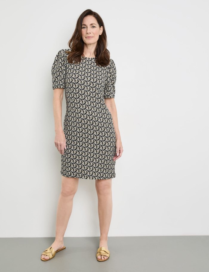 Gerry Weber Patterned jersey dress with puff sleeves Kjole Svarte | MSGO3653